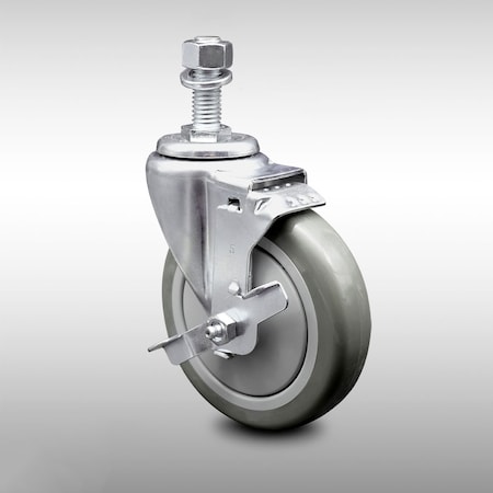 Service Caster 5 Inch SS Gray Polyurethane Wheel Swivel 1/2 Inch Threaded Stem Caster with Brake SCC-SSTS20S514-PPUB-TLB-121315